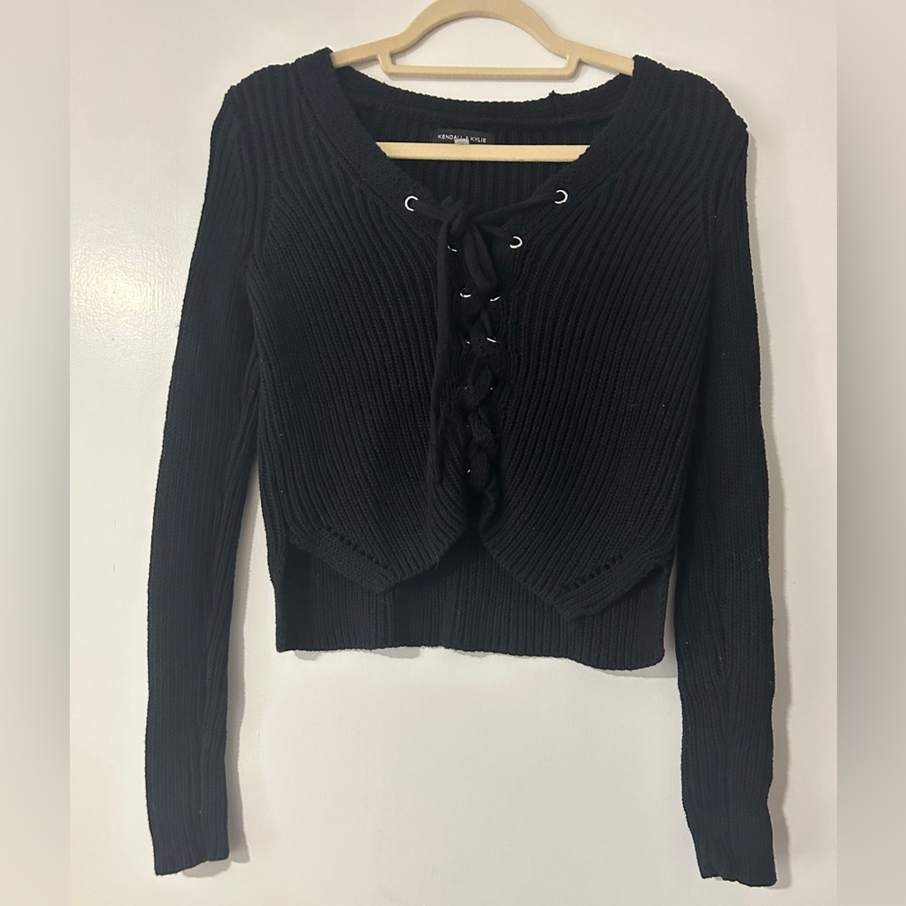 Black Lace-Up Sweater